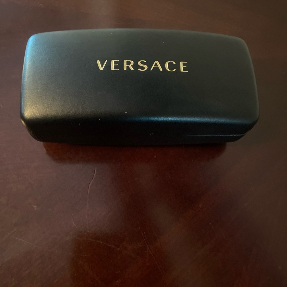 VERSACE Sunglass Case Sunglasses Eyeglasses Black Leather Large Hard Case Great